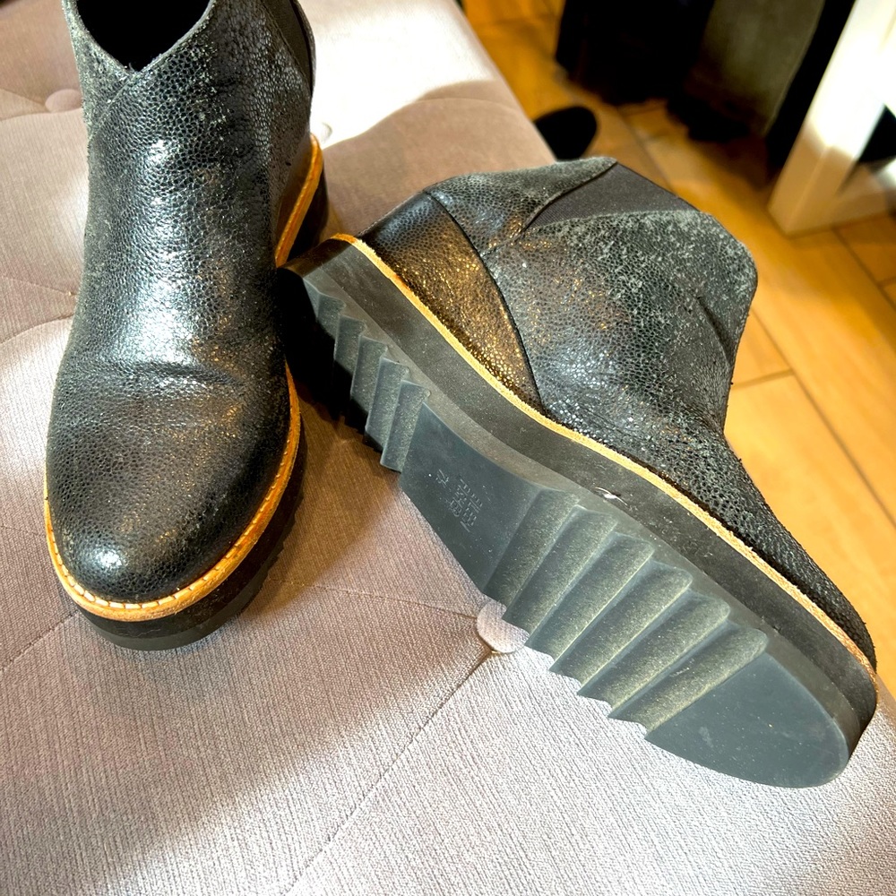 Eileen Fisher booties with a sparkle finish